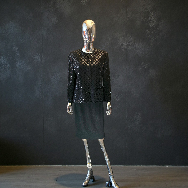 Louis Féraud Ensemble Jupe Sequins Noir Années 80 T40