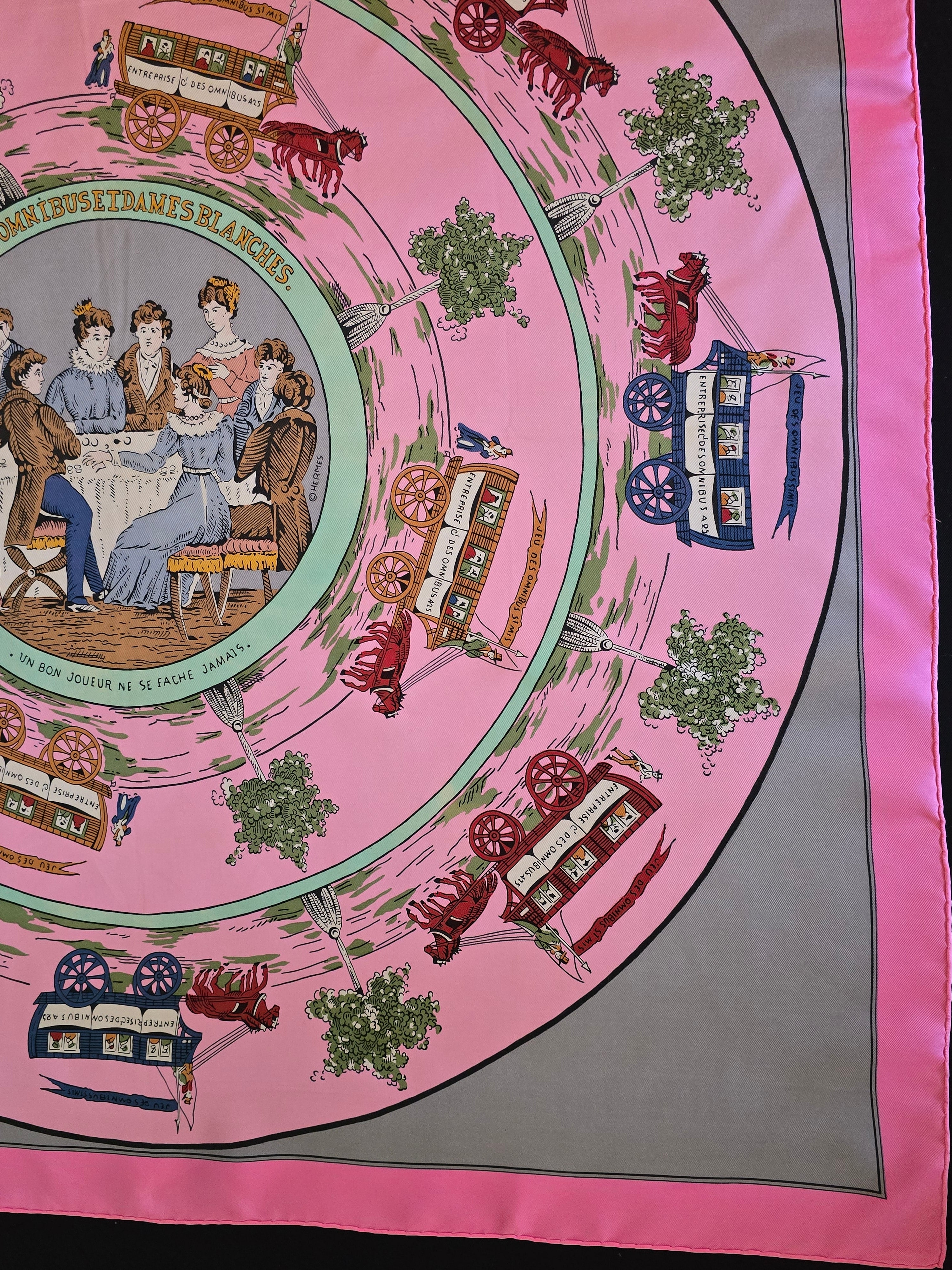Hermès " jeu des omnibus et dames blanches " carré de soie.