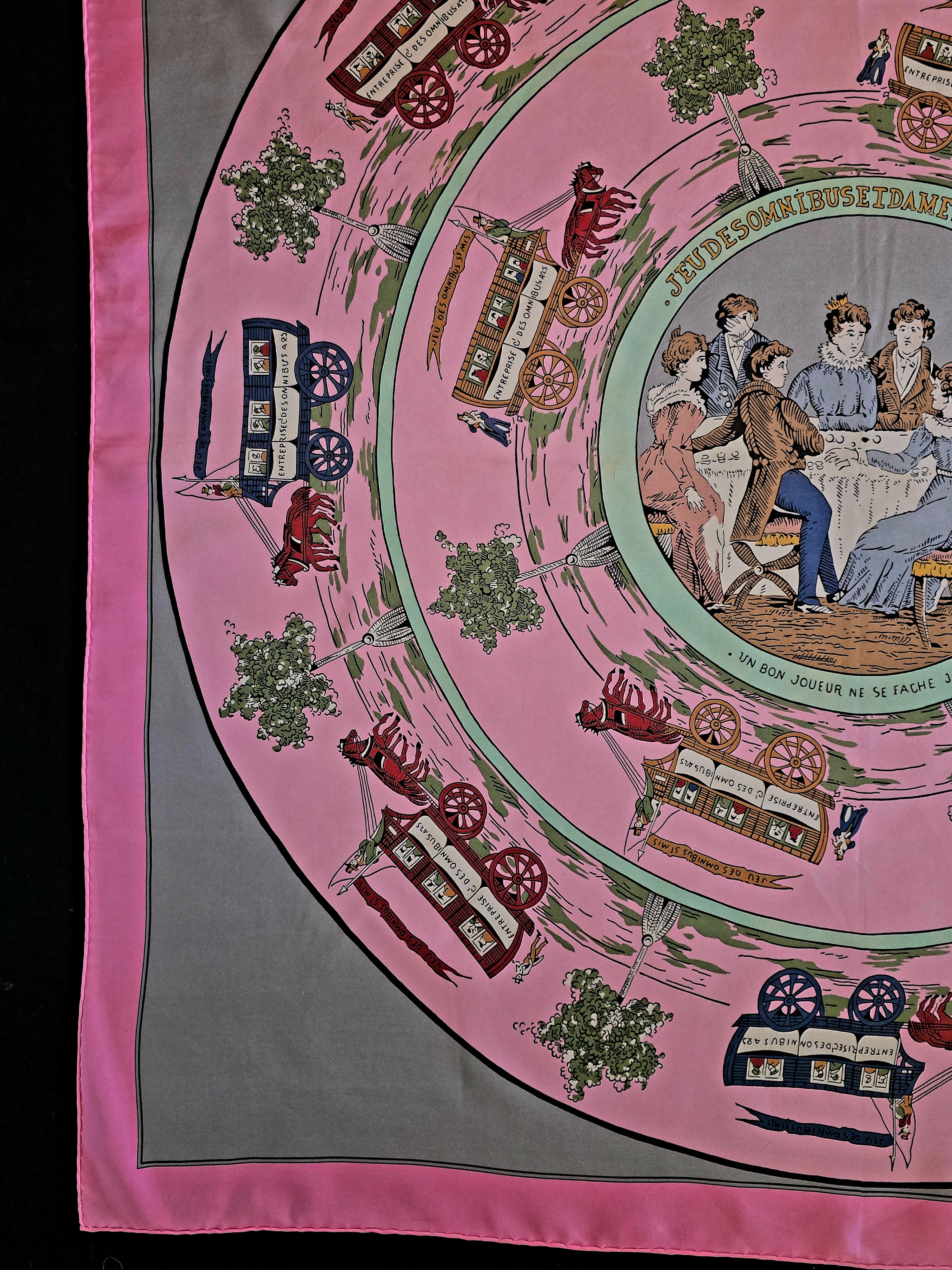 Hermès " jeu des omnibus et dames blanches " carré de soie.