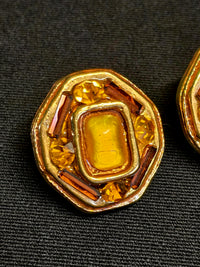 Kalinger Clips Oreilles Dorés Résine & Strass Années 80