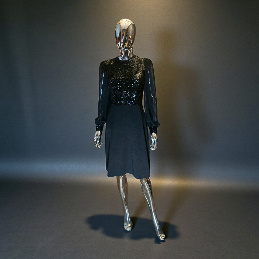 Lanvin 70s Black Sequin Evening Dress Size 38