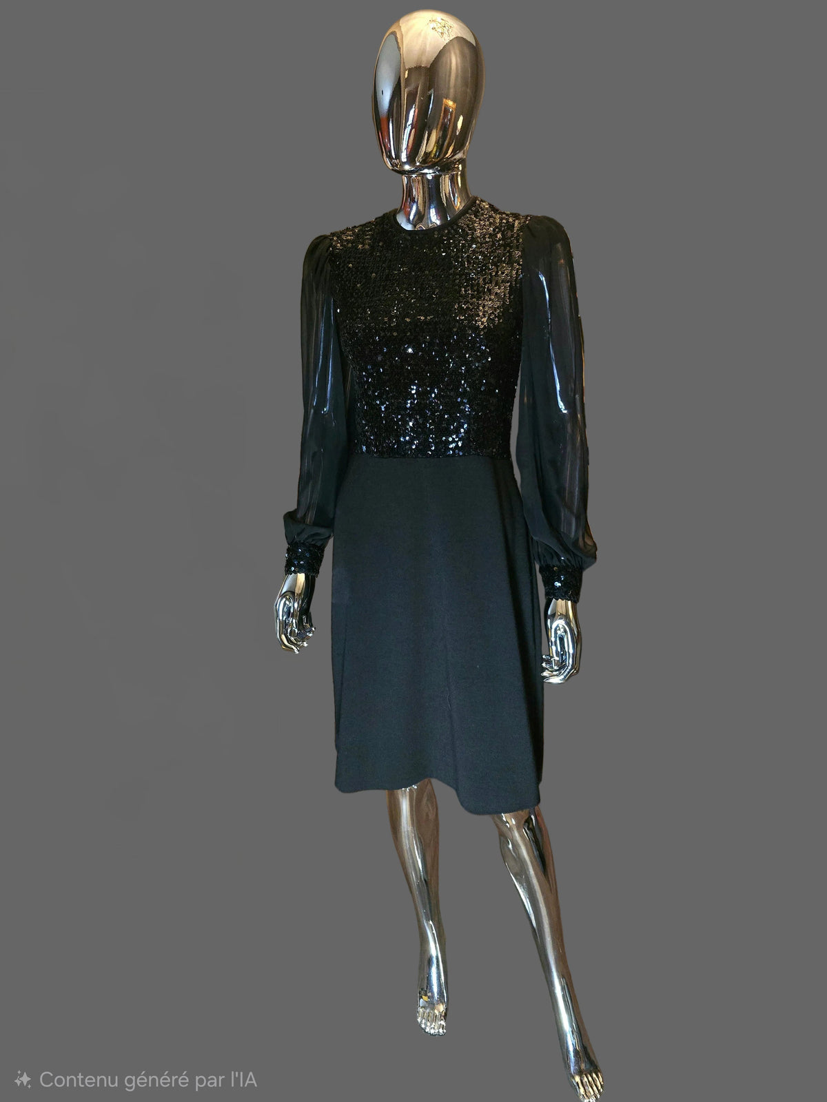 Lanvin 70s Black Sequin Evening Dress Size 38