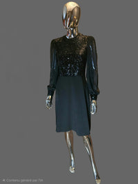 Lanvin 70s Black Sequin Evening Dress Size 38