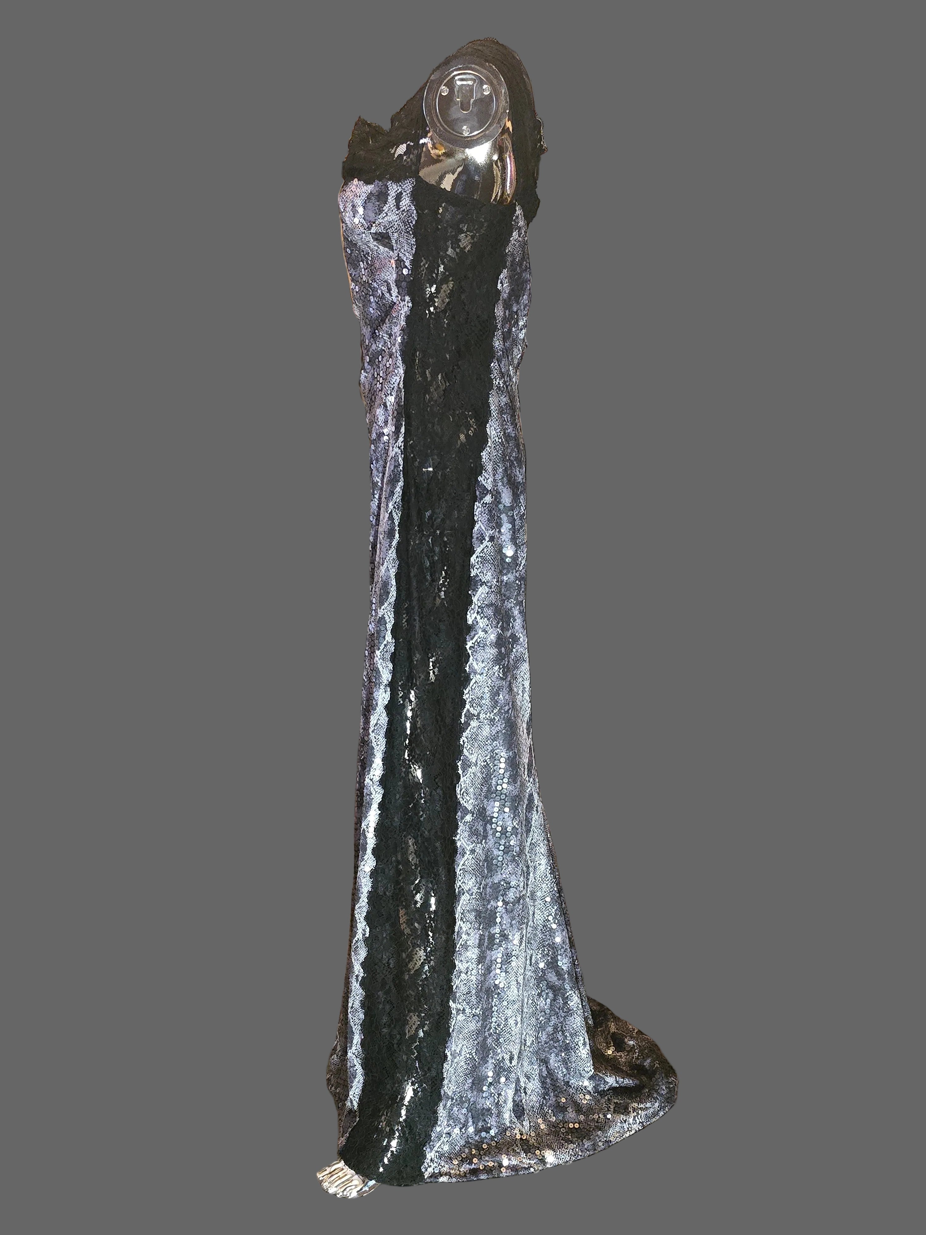 Loris Azzaro Robe Longue Sequins Reptile Dentelle Années 80 T40-42