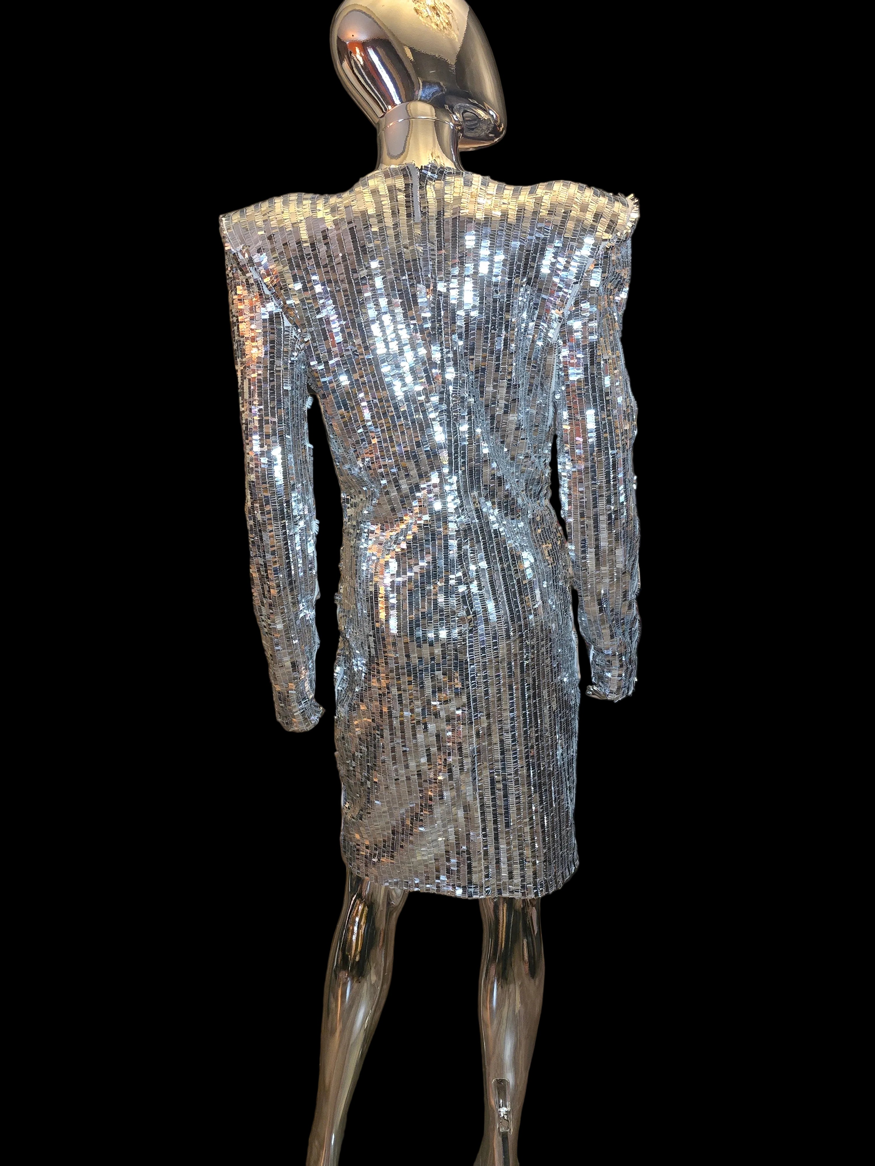 Azzaro — Robe de Soirée Facettes Argentées T40