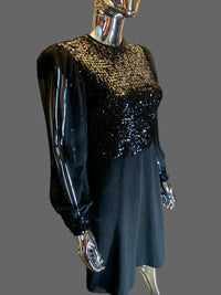 Lanvin 70s Black Sequin Evening Dress Size 38
