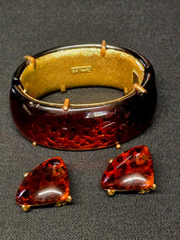 Yves Saint Laurent Parure Bracelet & Clips Oreilles Style Ambre Années 80
