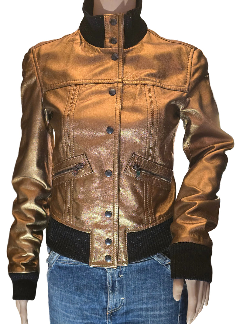Dolce & Gabbana blouson en cuir doré - L.F Lusso