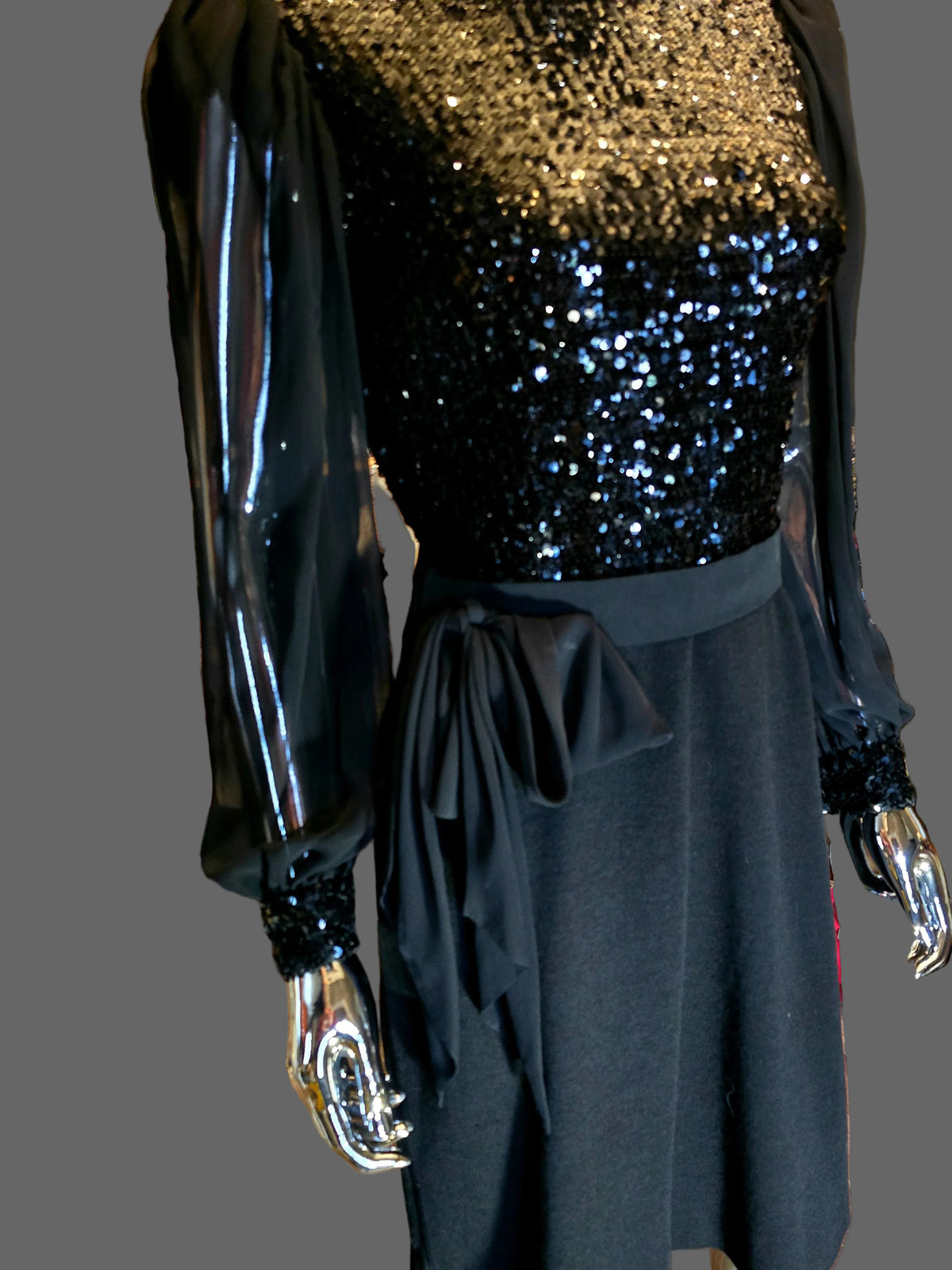 Lanvin 70s Black Sequin Evening Dress Size 38