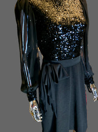 Lanvin 70s Black Sequin Evening Dress Size 38