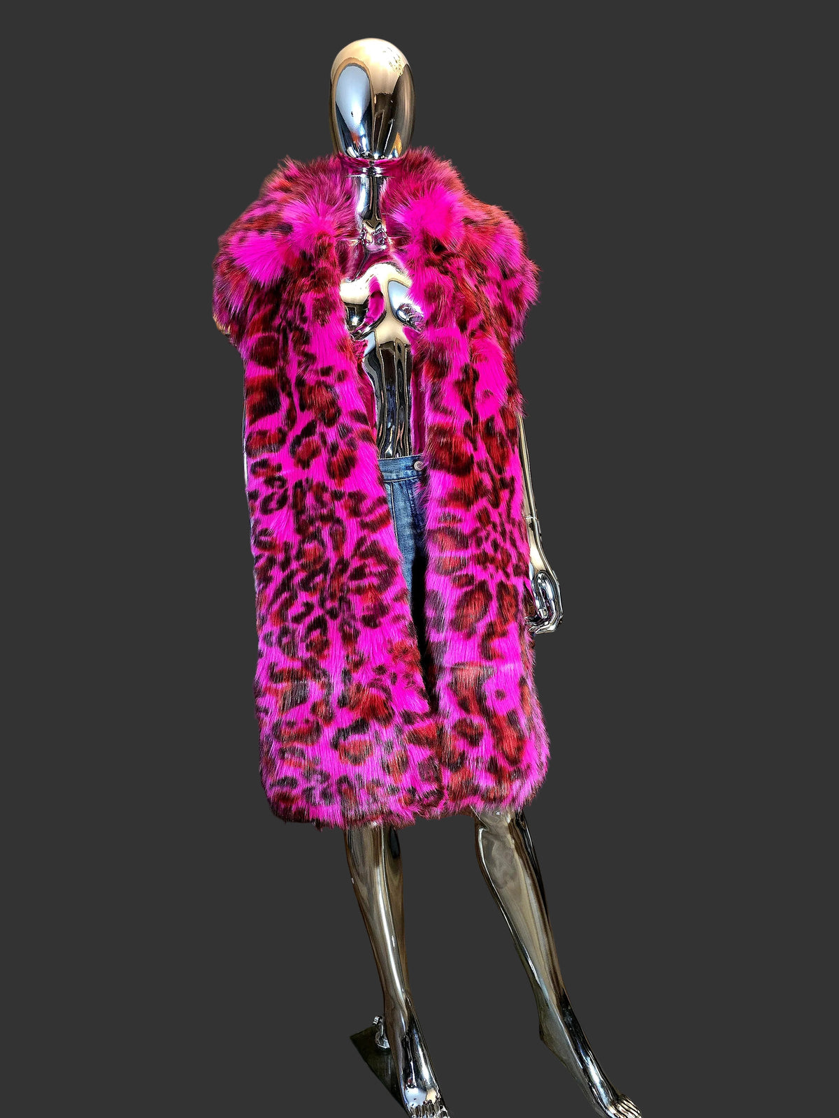 Diesel – Pink Leopard Faux Fur Sleeveless Coat – Size S
