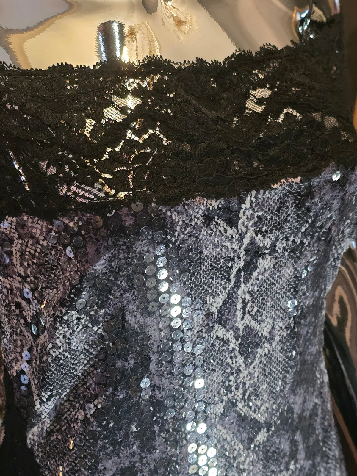 Loris Azzaro Robe Longue Sequins Reptile Dentelle Années 80 T40-42
