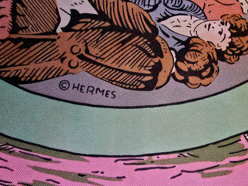 Hermès " jeu des omnibus et dames blanches " carré de soie.