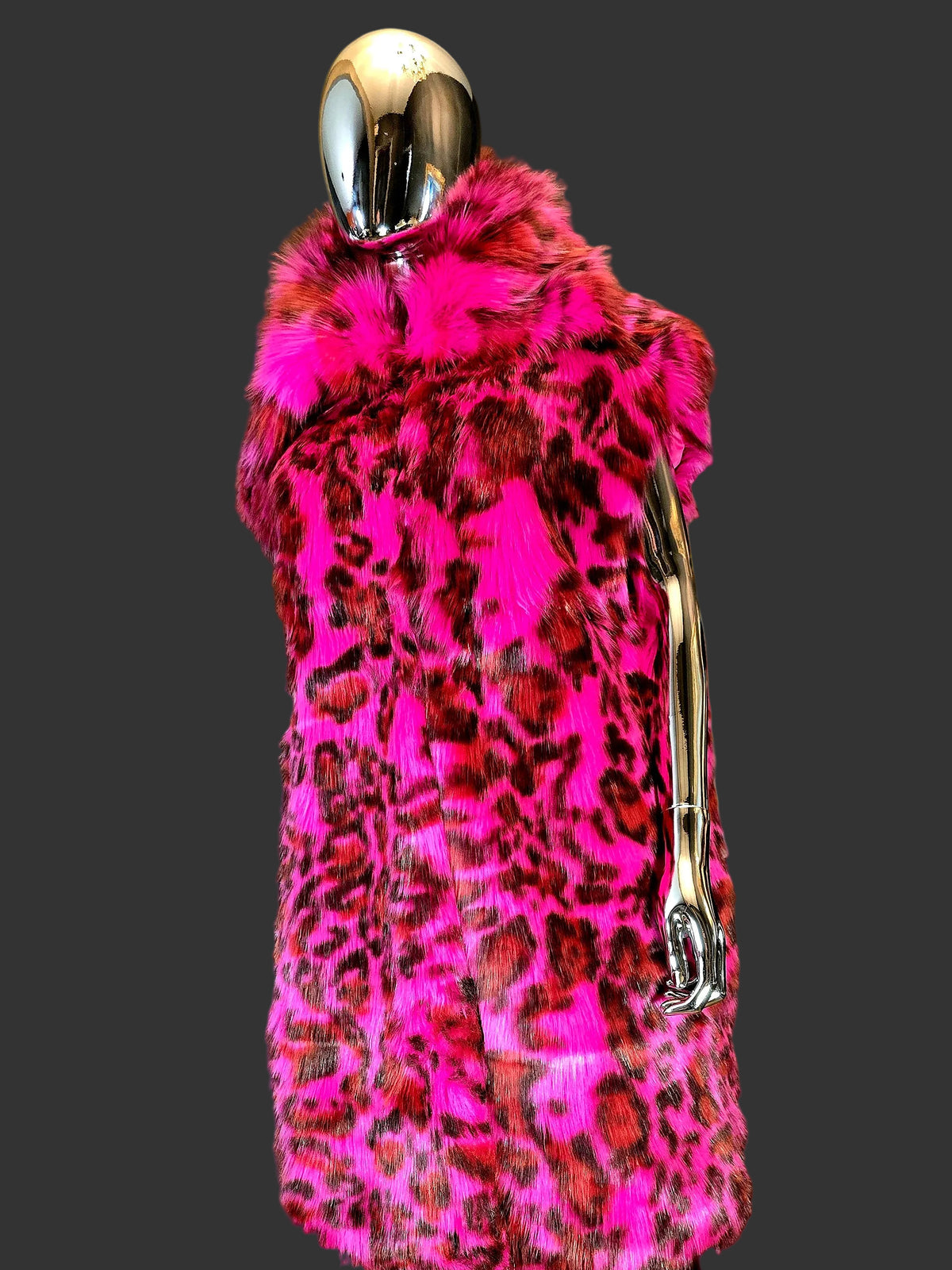 Diesel – Pink Leopard Faux Fur Sleeveless Coat – Size S