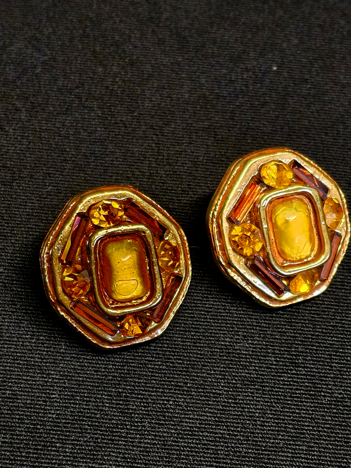 Kalinger Clips Oreilles Dorés Résine & Strass Années 80