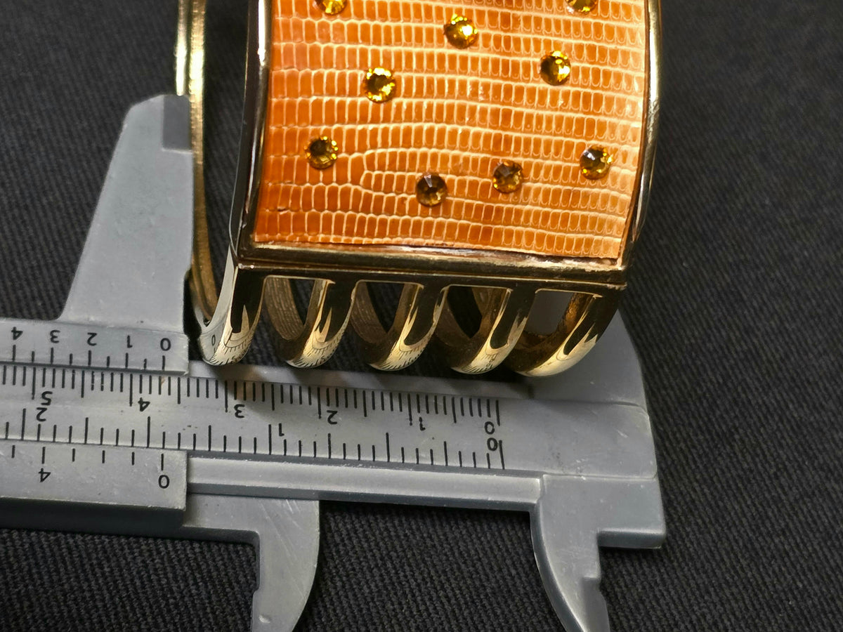 Marta Marzatto Bracelet Manchette Doré Cuir Tête de Mort Strass
