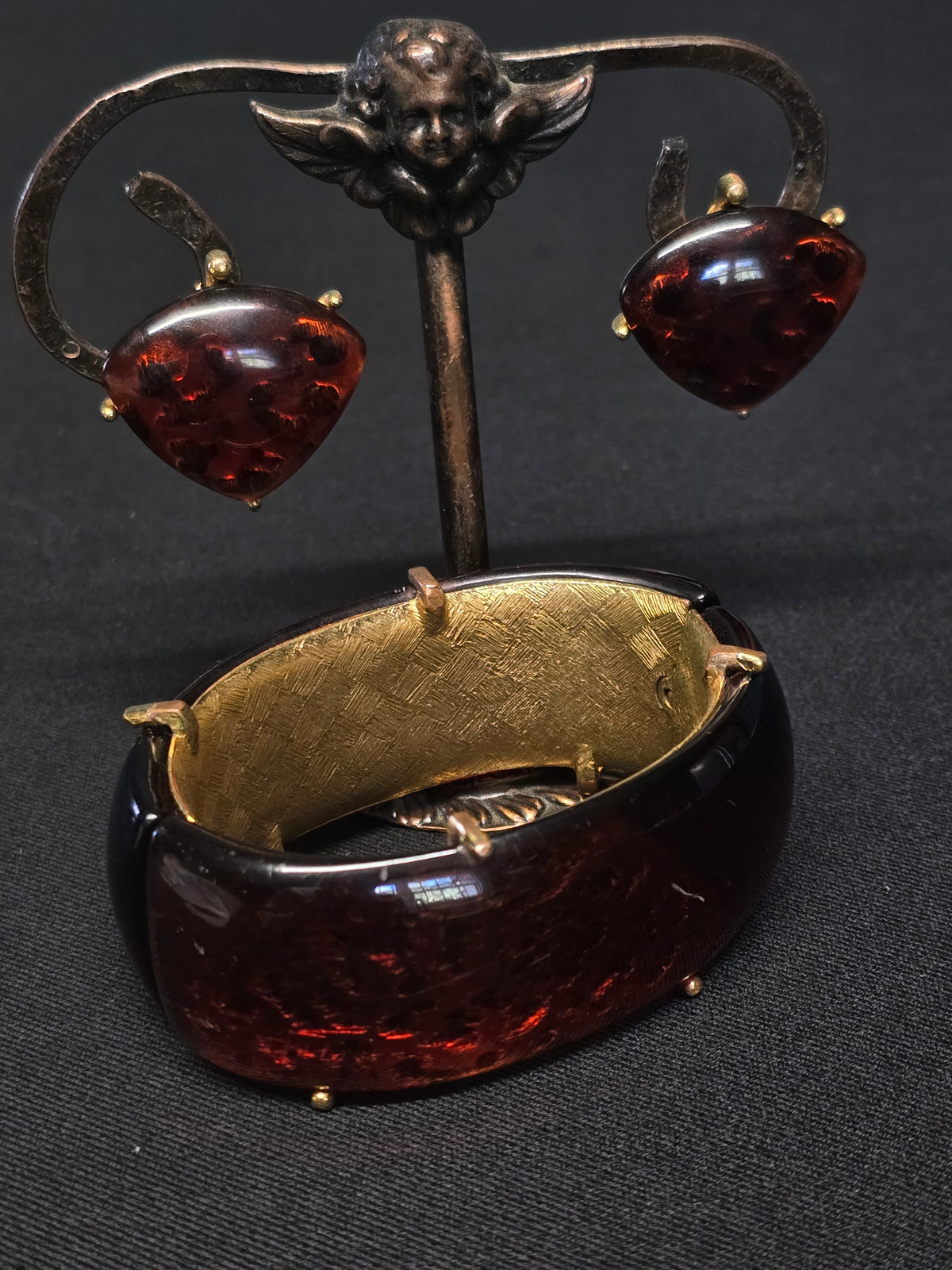 Yves Saint Laurent Parure Bracelet & Clips Oreilles Style Ambre Années 80
