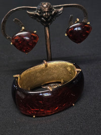 Yves Saint Laurent Parure Bracelet & Clips Oreilles Style Ambre Années 80