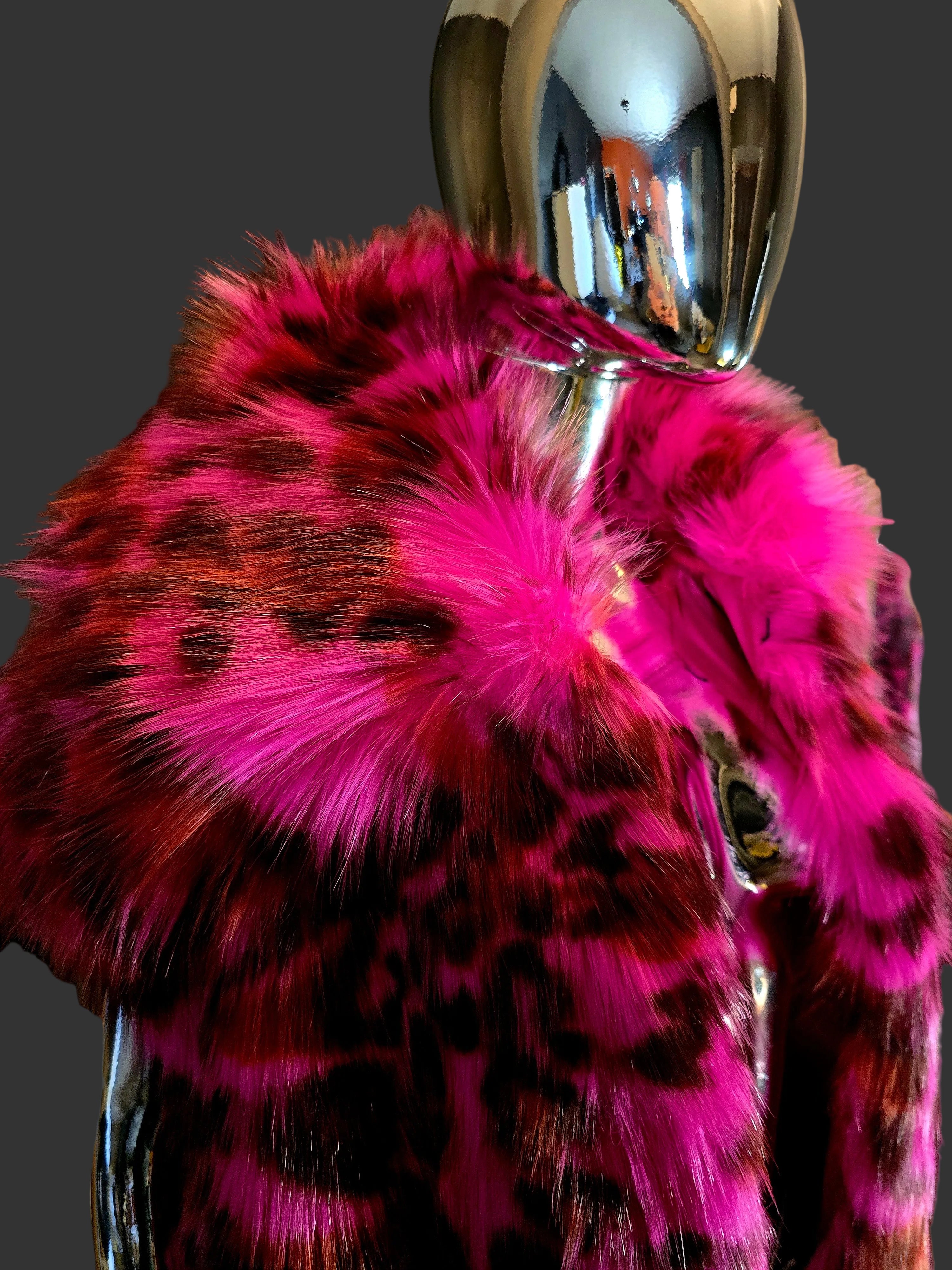 Diesel – Manteau Sans Manches Fausse Fourrure Rose Léopard – T36/38