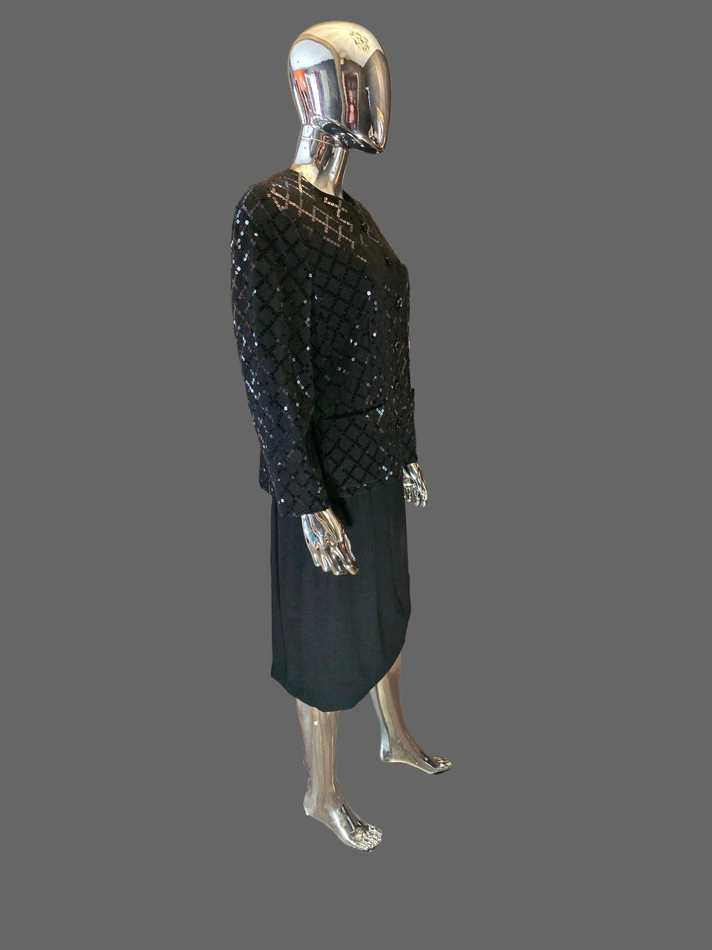 Louis Féraud Ensemble Jupe Sequins Noir Années 80 T40
