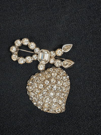 Yves Saint Laurent Broche Cœur & Nœud Argentée Cristal Années 2000