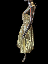 Bernshaw Robe de Soirée Luréx Doré Bustier Plissé T38