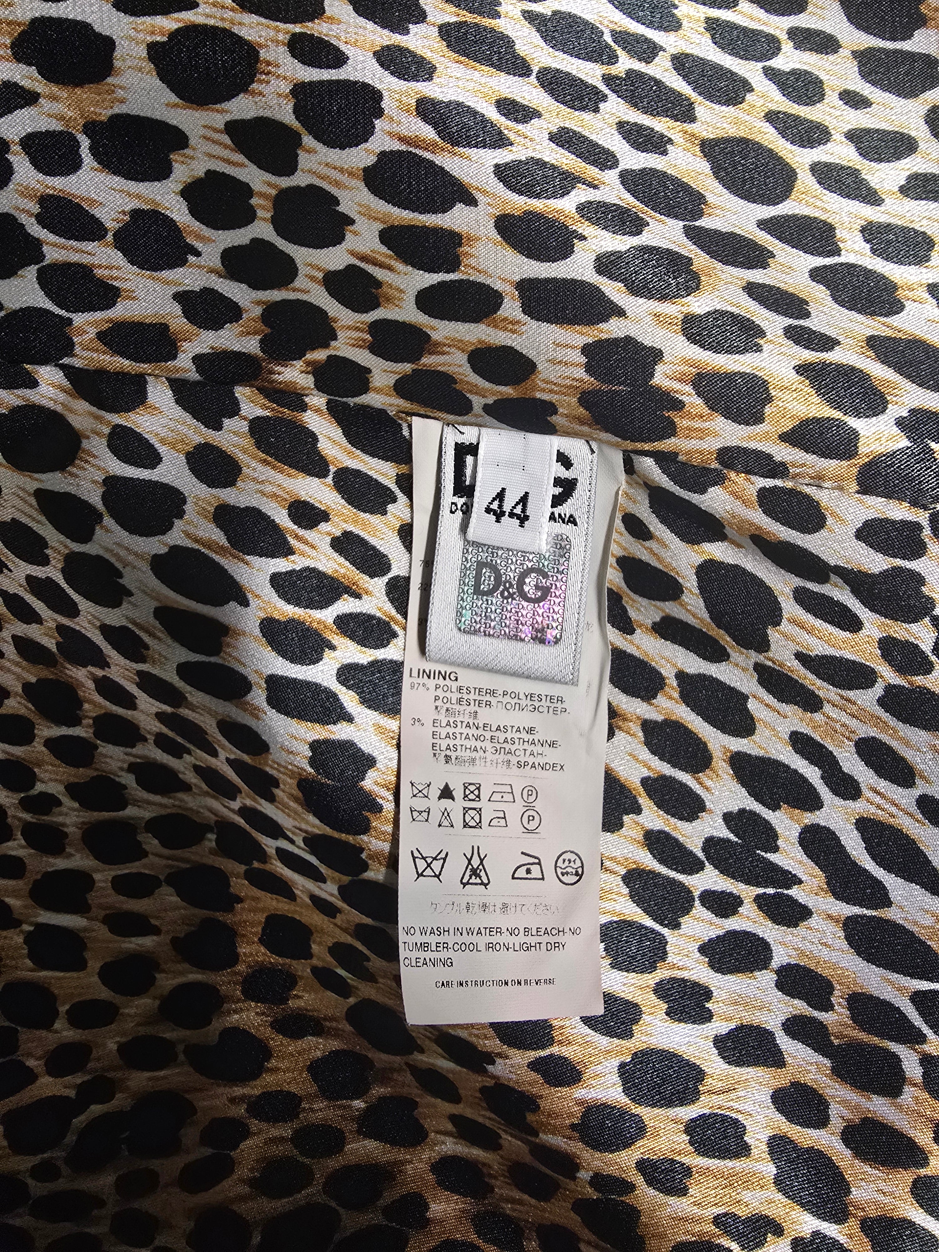 Dolce & Gabbana – Veste de Costume Noire Légèrement Brillante & Doublure Léopard – T40 (IT44)