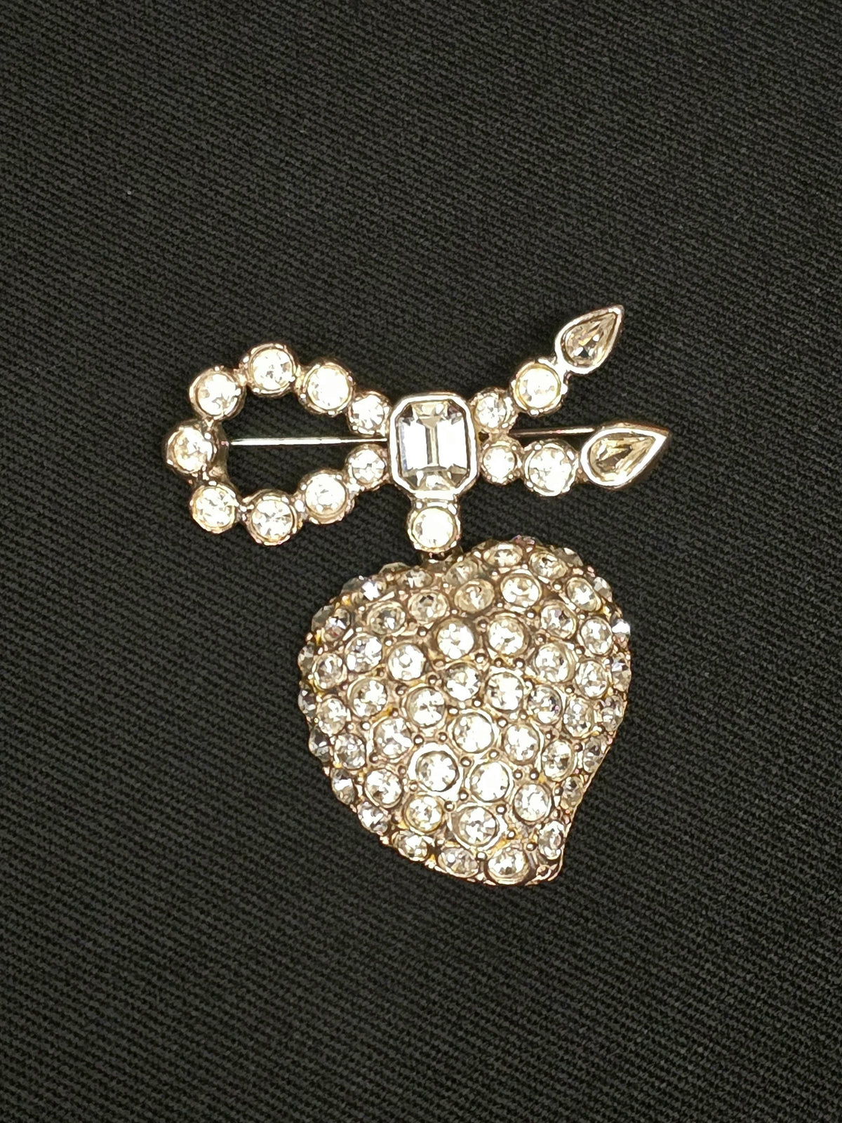 Yves Saint Laurent Broche Cœur & Nœud Argentée Cristal Années 2000