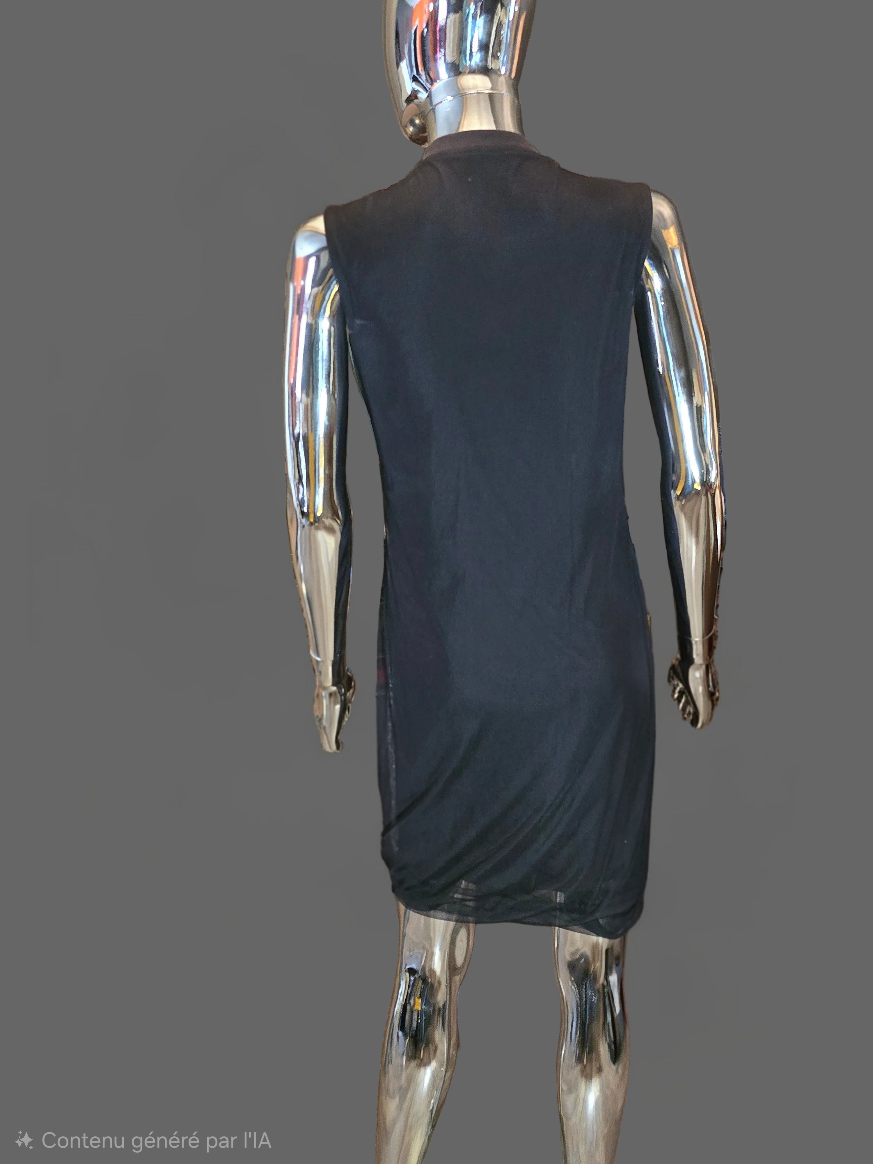 Alexander McQueen – Robe de Soirée Noire & Sequins Argent Voile Tulle – T38