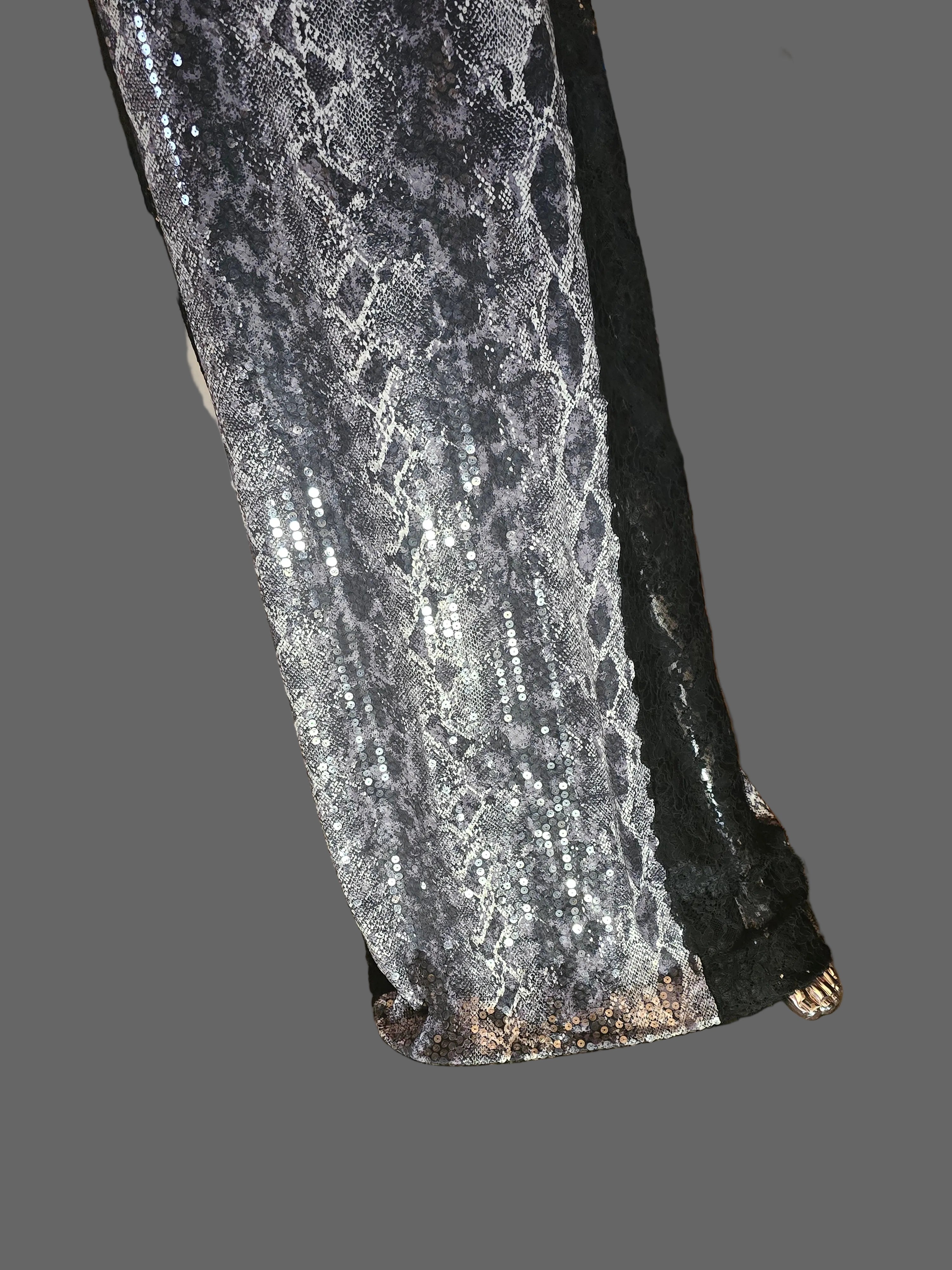Loris Azzaro Robe Longue Sequins Reptile Dentelle Années 80 T40-42
