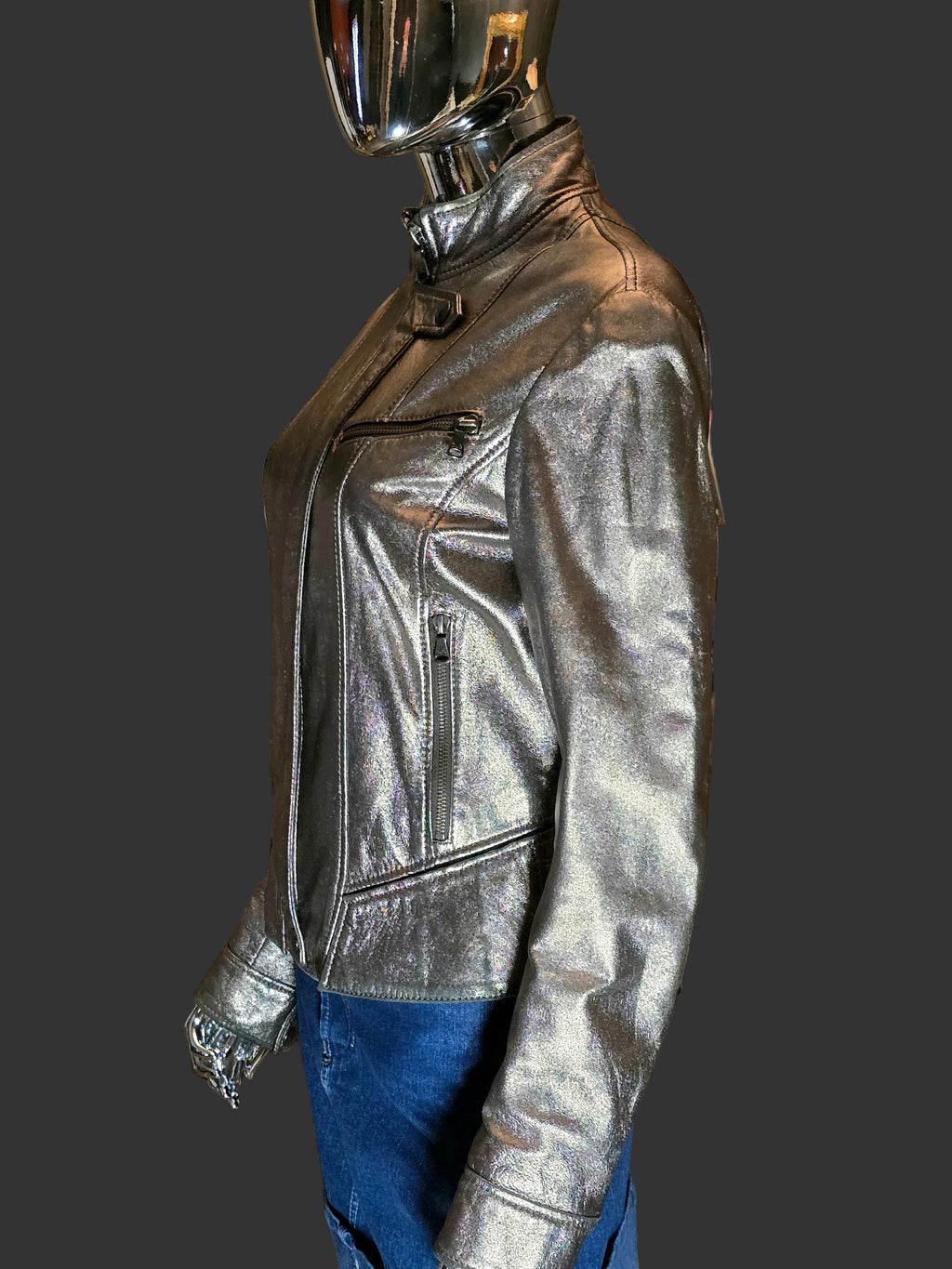 Dolce & Gabbana Blouson Cuir Argenté T40