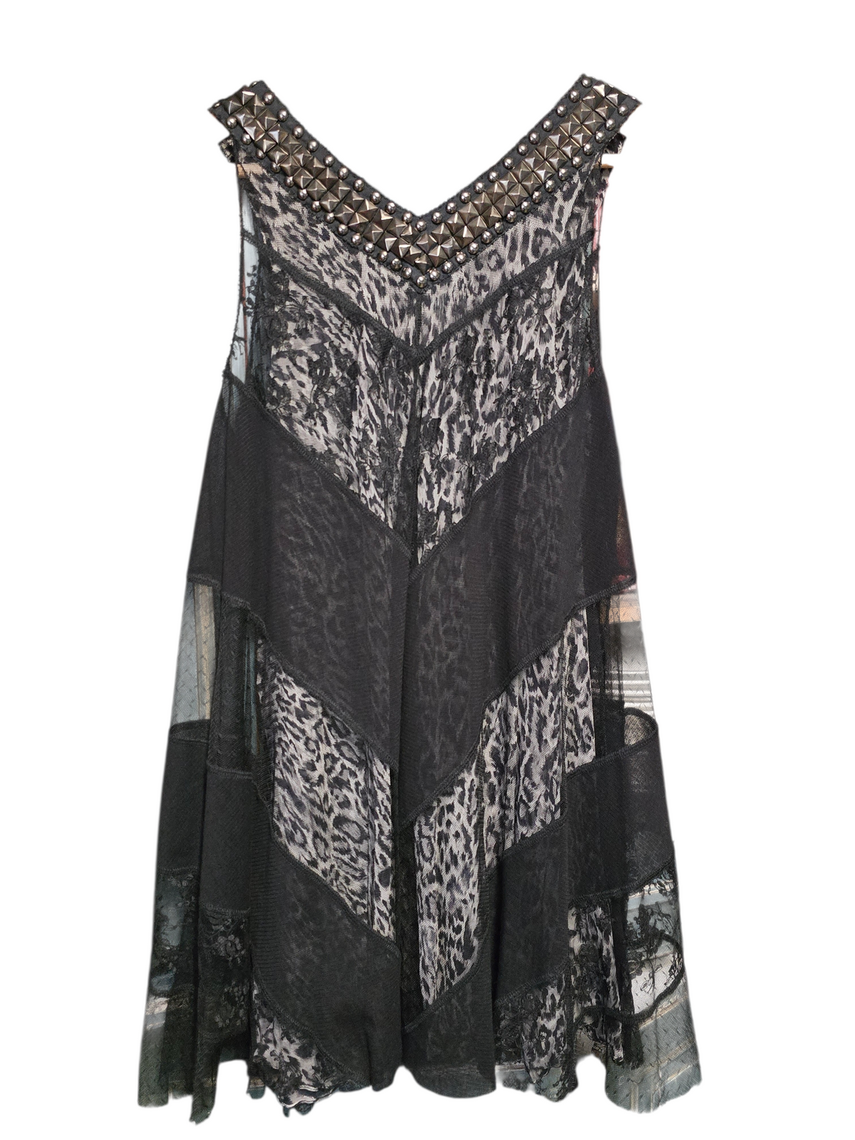 robe courte en voile léopard col clouté - L.F Lusso