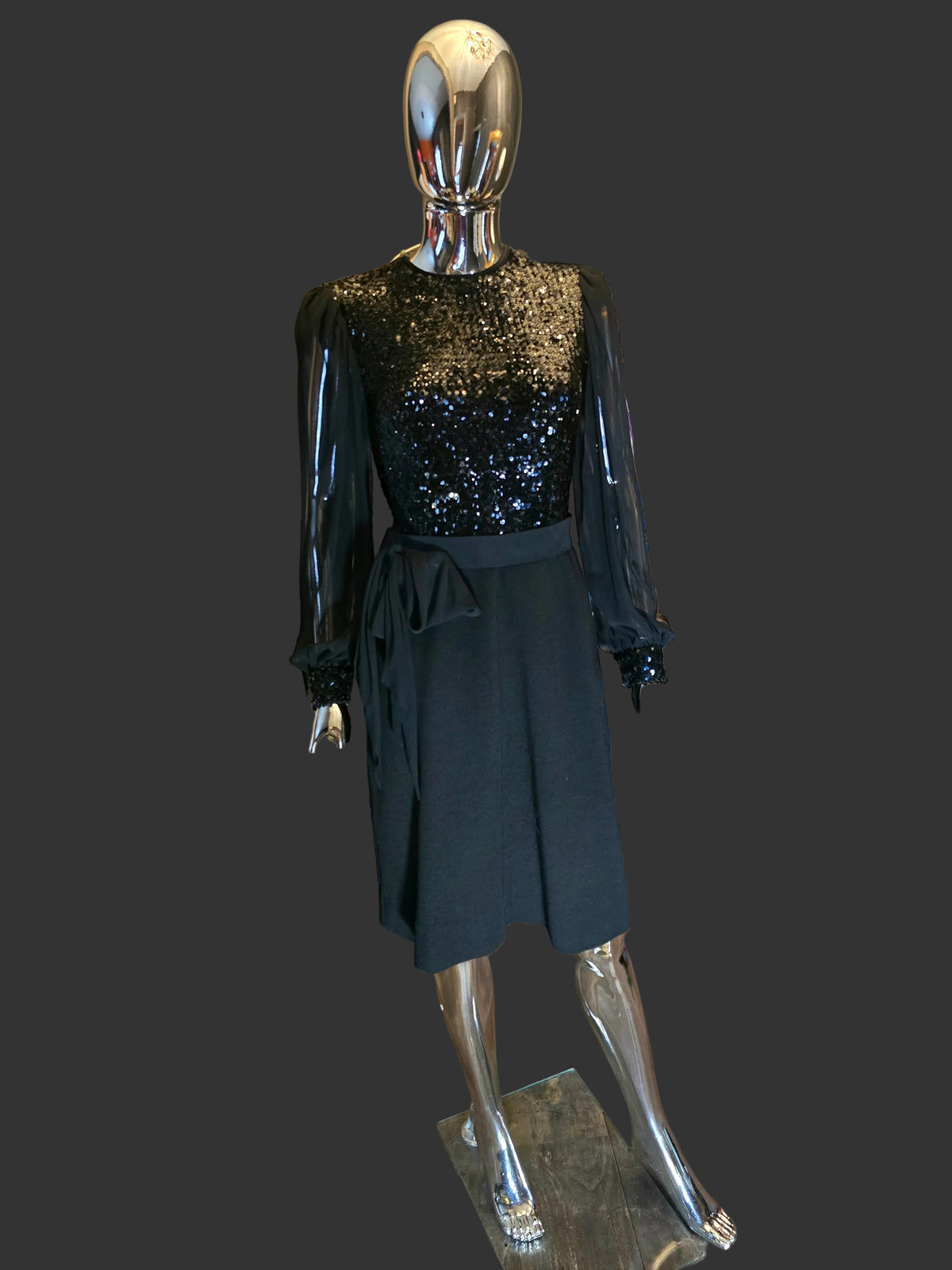 Lanvin 70s Black Sequin Evening Dress Size 38