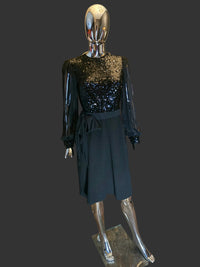 Lanvin 70s Black Sequin Evening Dress Size 38