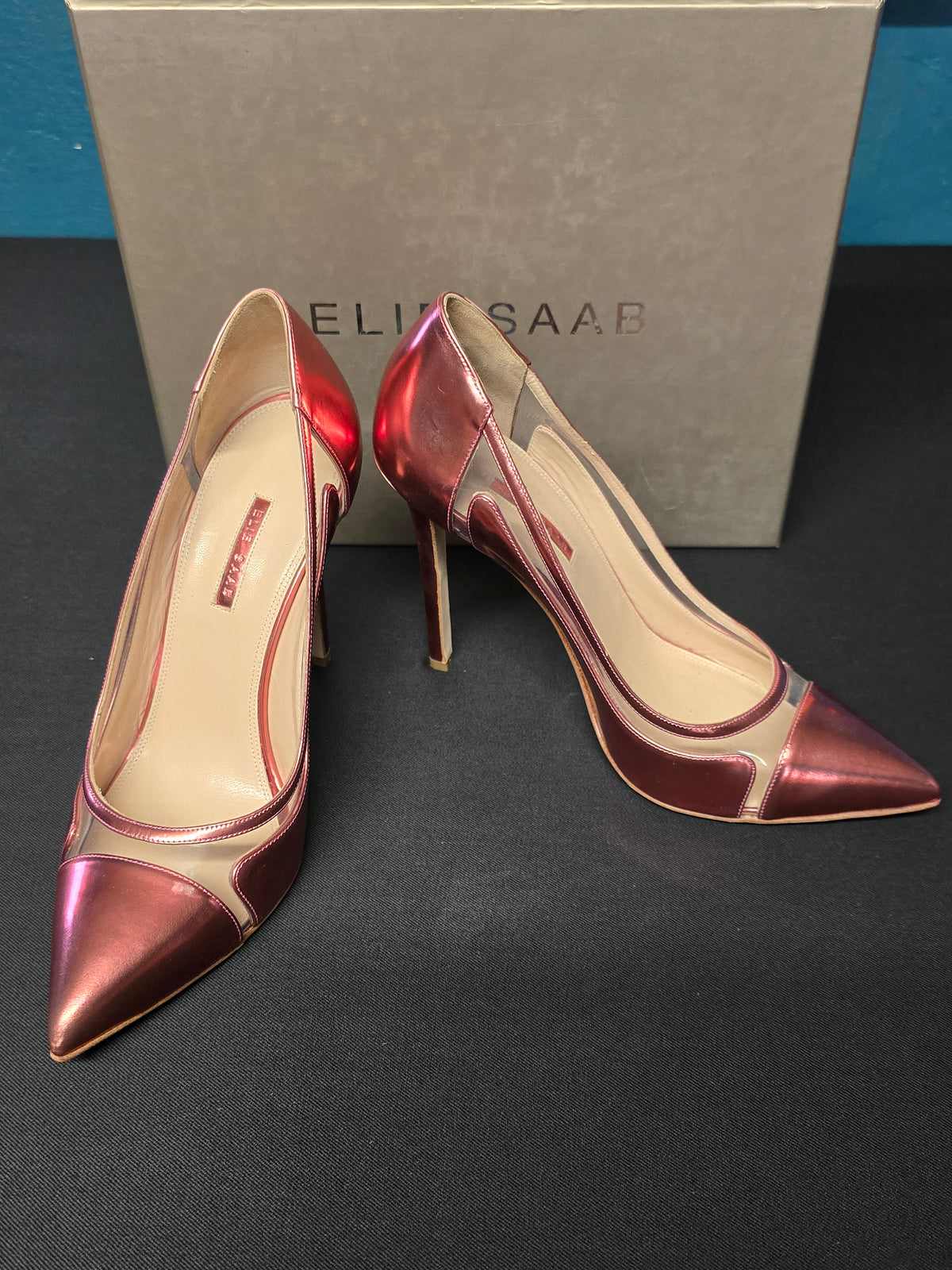 Elie Saab Escarpins Cuir Rose Brillant & Vinyle T39