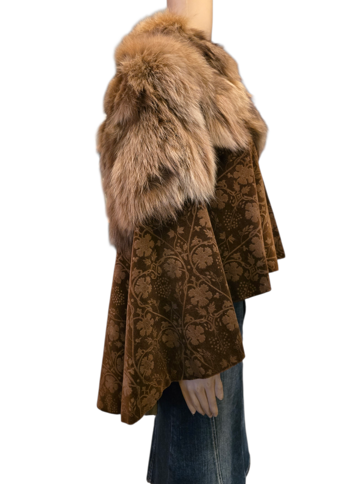 Anna Maria – Cape Asymétrique Velours & Col Renard – Taille M/L