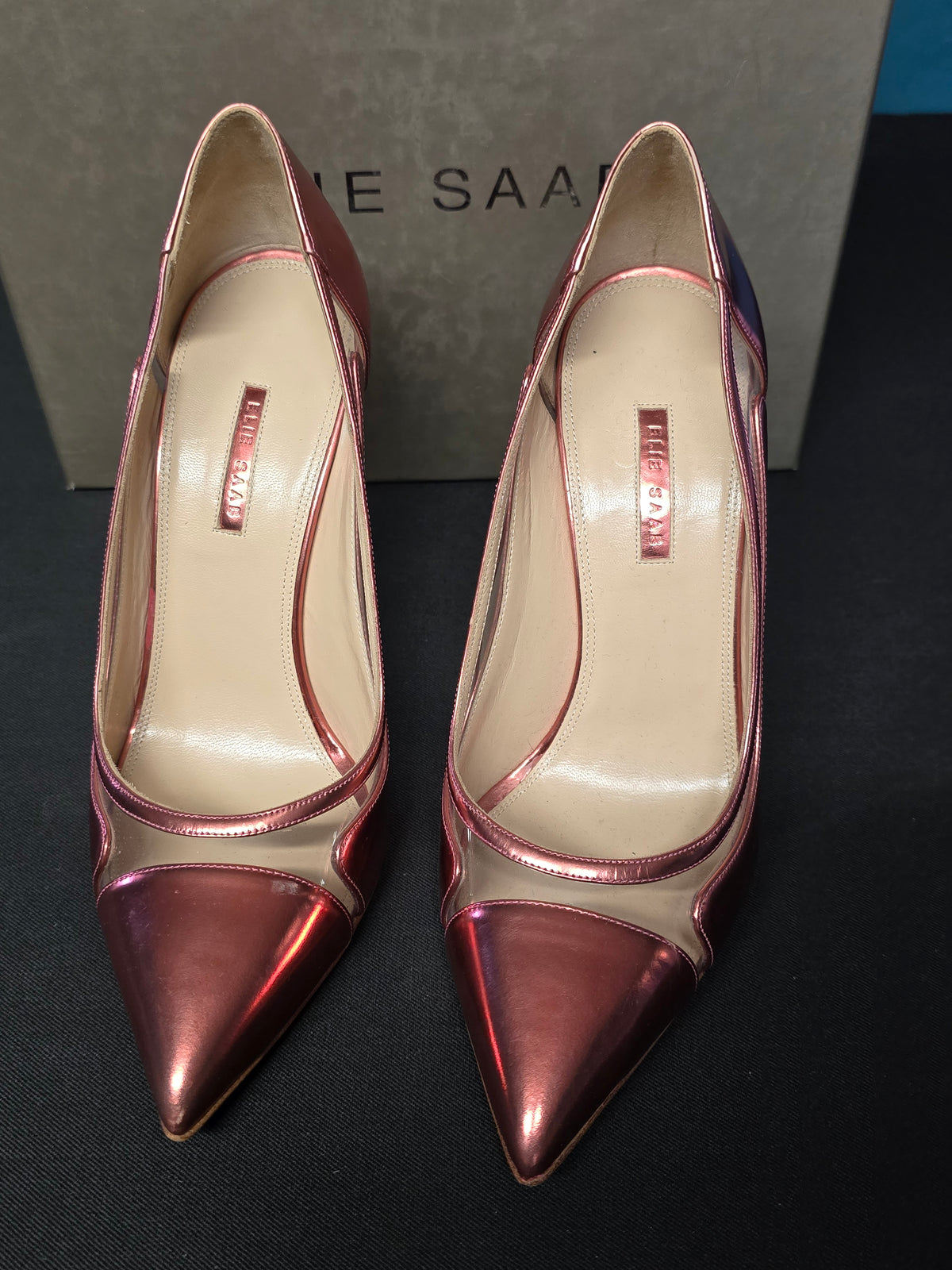Elie Saab Escarpins Cuir Rose Brillant & Vinyle T39