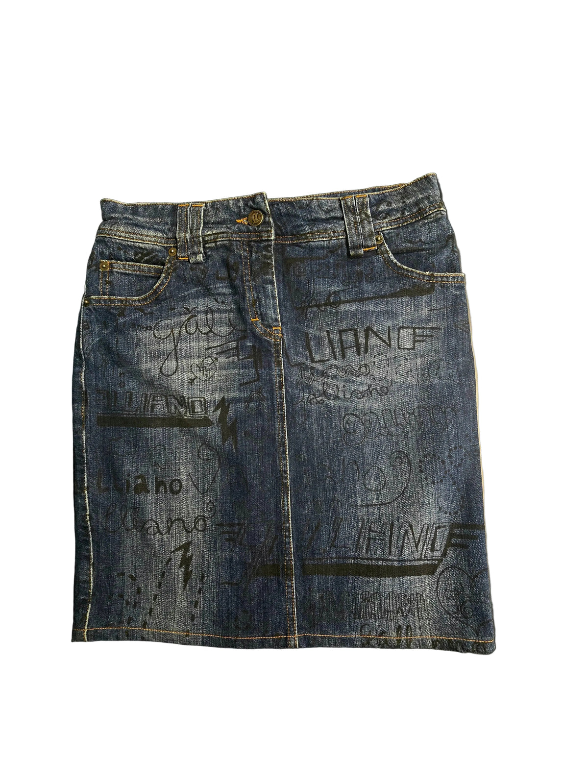 John Galliano Jupe Denim Graffitis T40