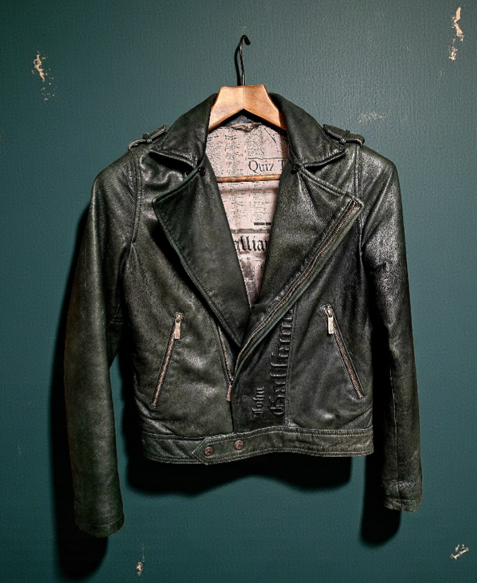 John Galliano green leather perfecto jacket size 36 vintage - L.F Lusso