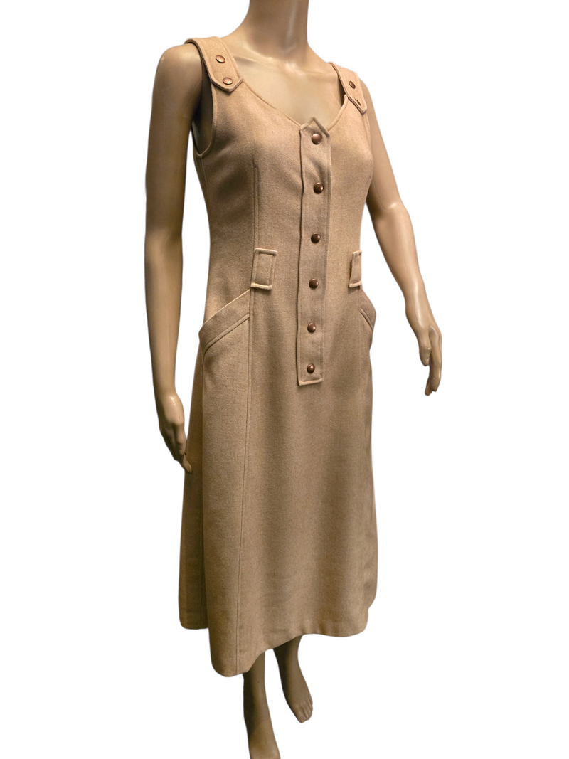 Courrèges Hyperbole Beige Wool Dress 70s Size 38