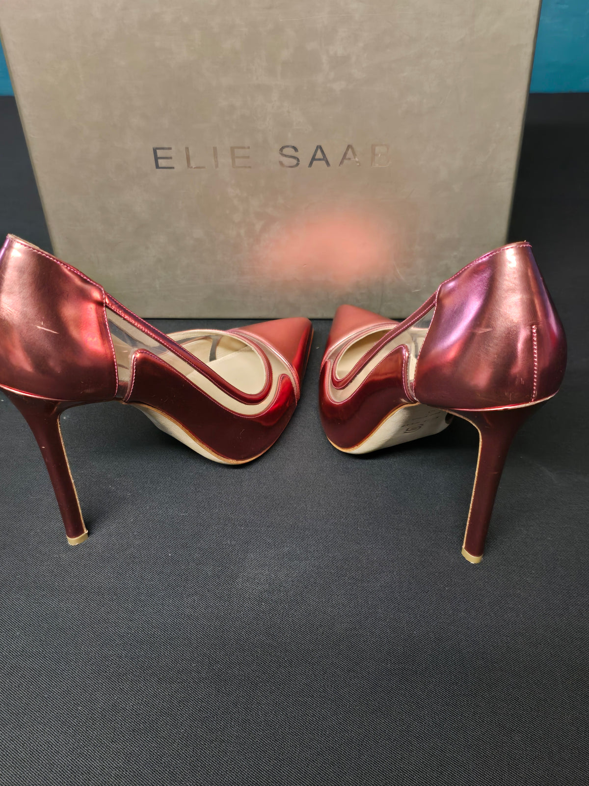 Elie Saab Escarpins Cuir Rose Brillant & Vinyle T39