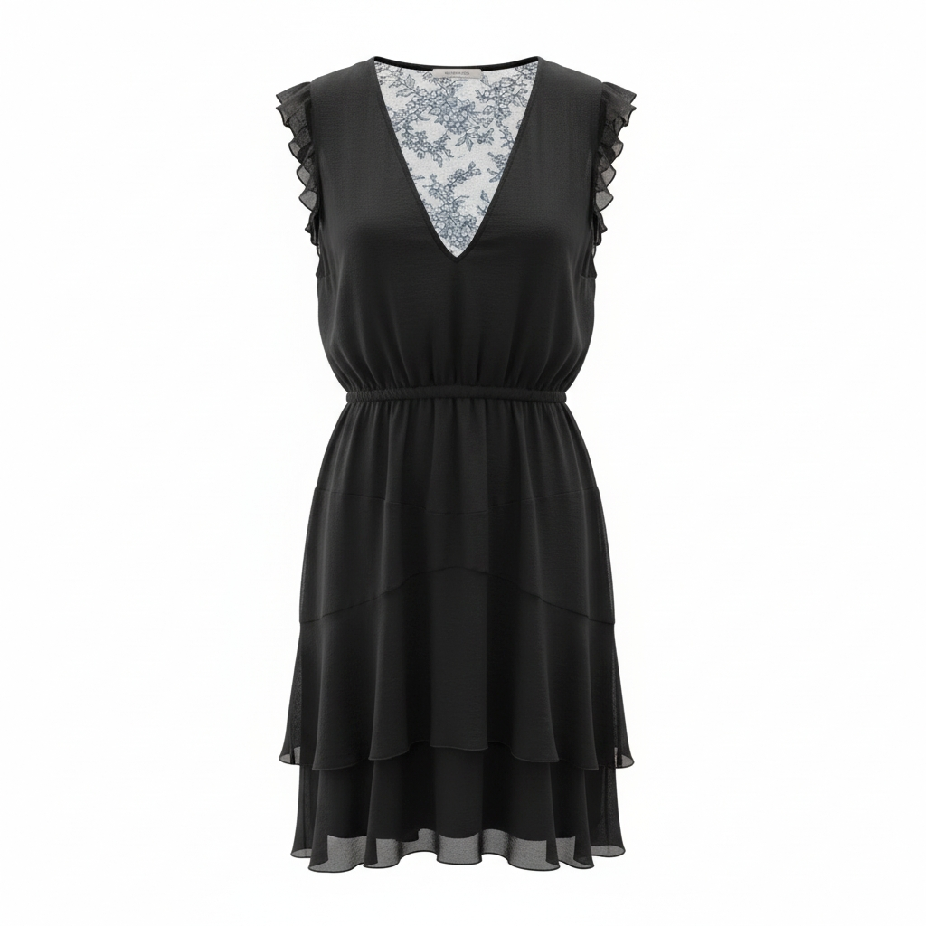 Valentino – Robe en Crêpe de Soie Noire – Décolleté Plongeant – T36/38