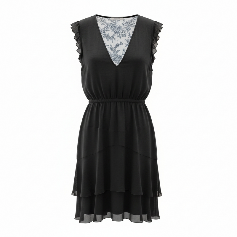 Valentino – Black Silk Crepe Dress – Plunging Neckline – Size 36/38