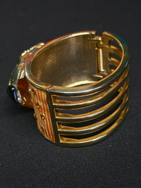 Marta Marzatto Bracelet Manchette Doré Cuir Tête de Mort Strass