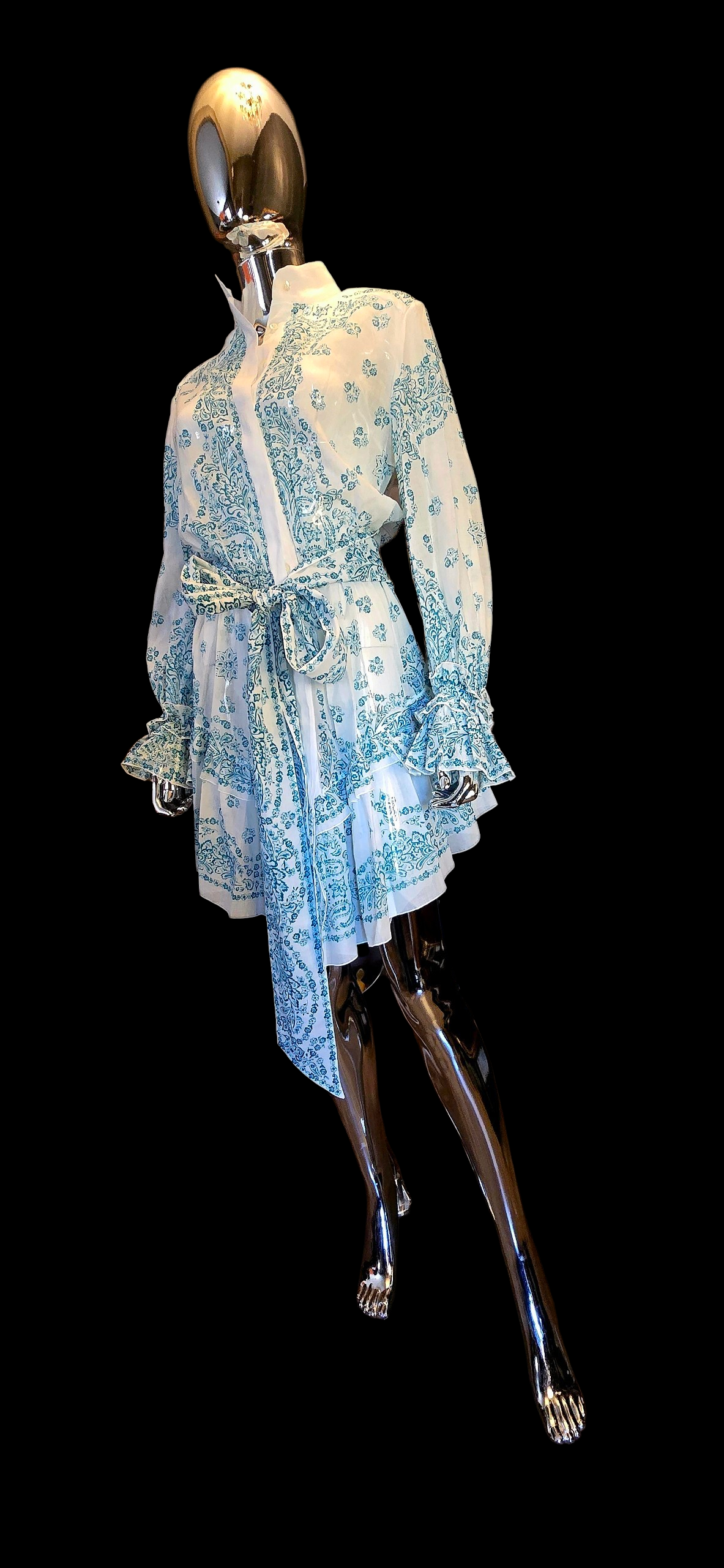 Alexandre Vauthier – Robe d'Été en Voile de Coton Blanc & Bleu Perse – T34/36