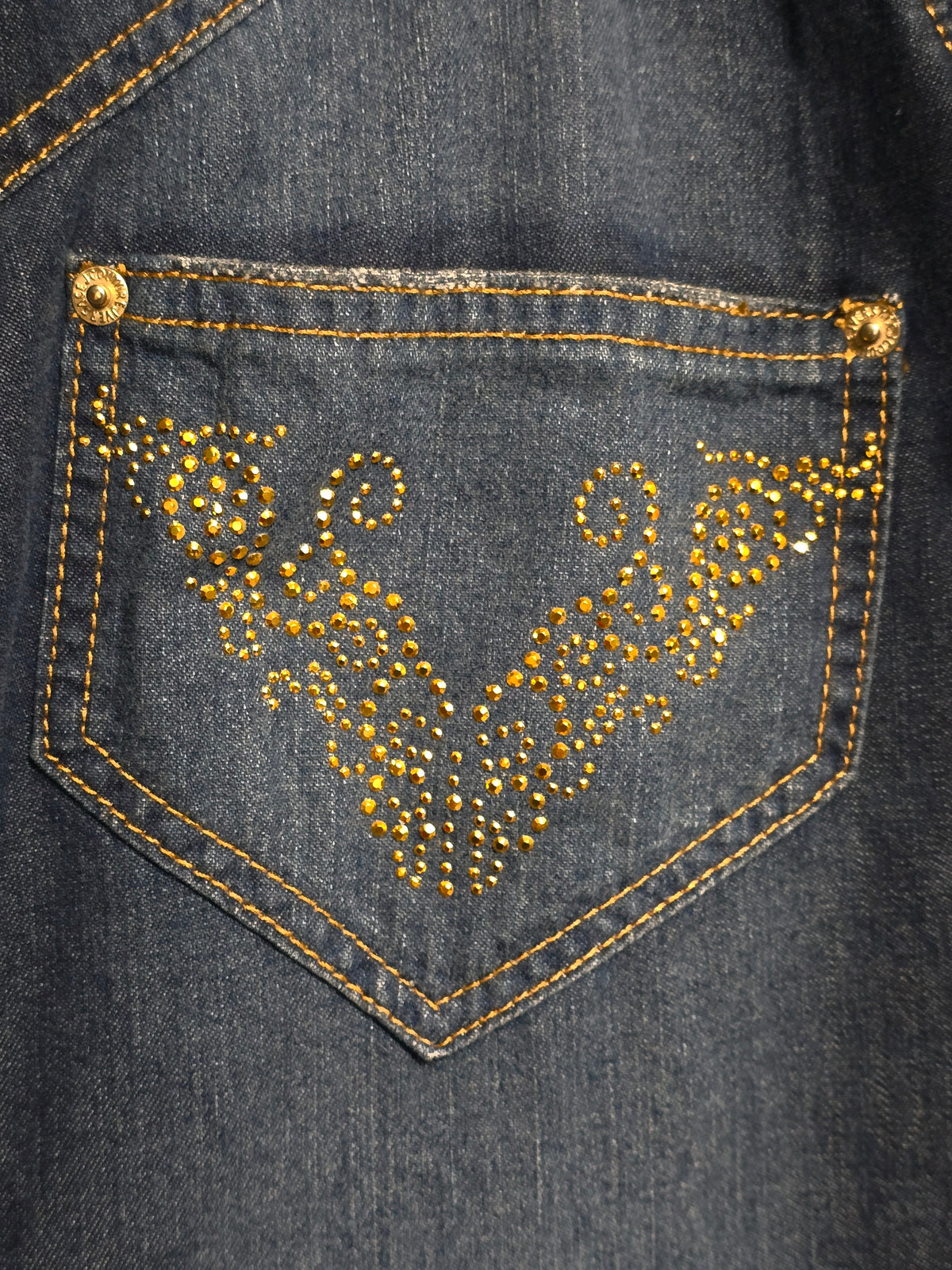 Versace Jeans Couture – Jupe Denim & Strass Dorés – Longueur Genou – T38