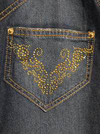 Versace Jeans Couture – Jupe Denim & Strass Dorés – Longueur Genou – T38